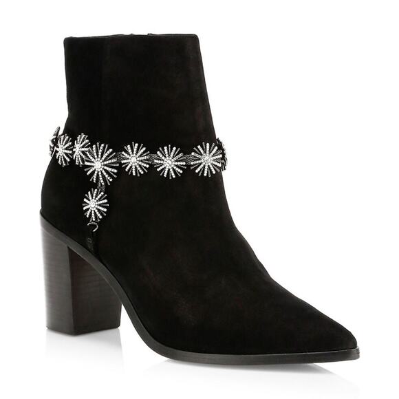 Schutz Teia Embellished Harness Suede Black Ankle Boots Size 6.5 - Picture 4 of 16